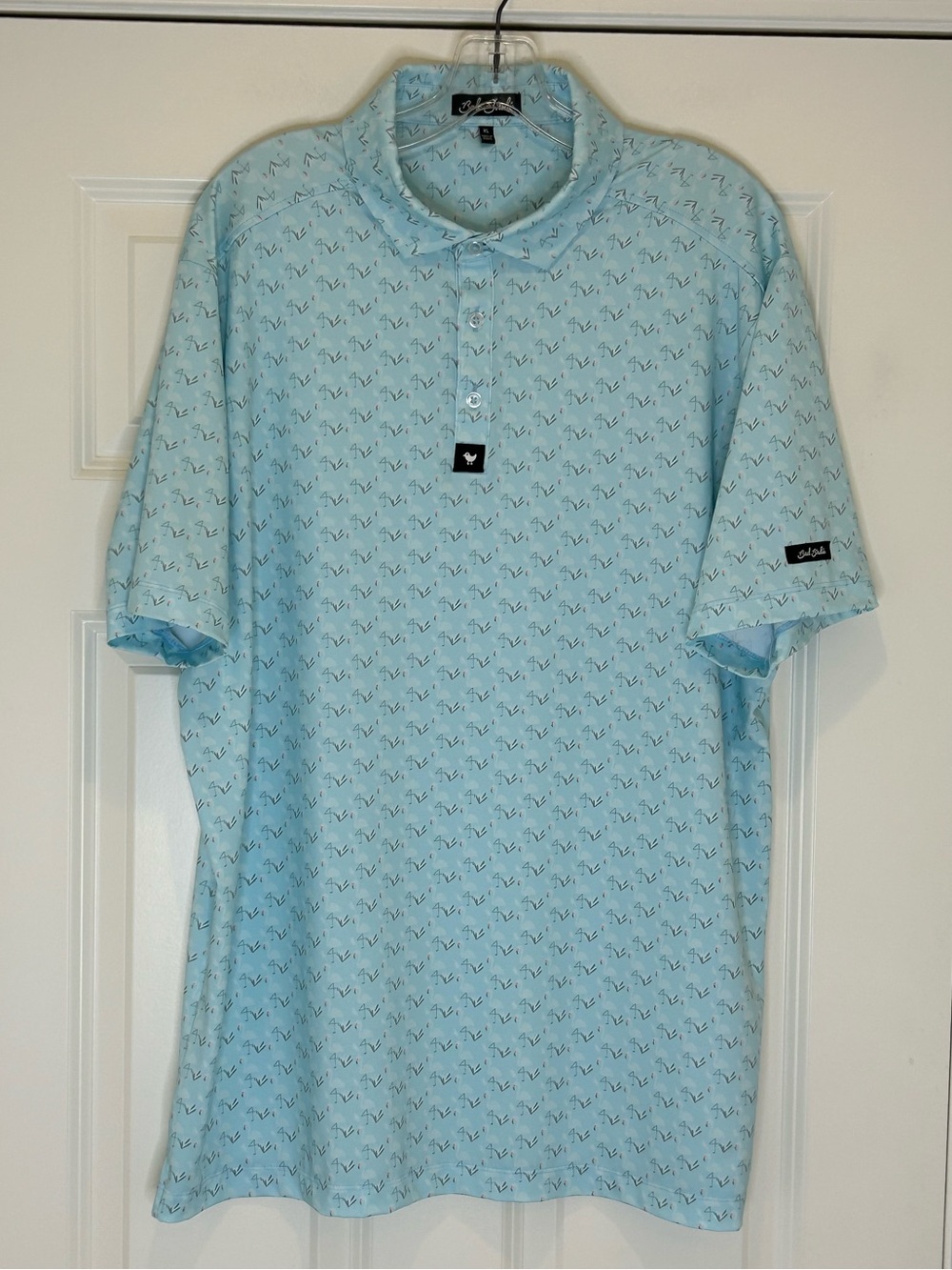 Bad Birdie Light Blue Men's Short Sleeve Polo with Micro Pattern Size XL